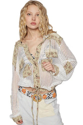 POL Vintage Washed Crochet Hoodie Jacket With Patchwork OutfitFlow
